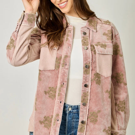 MYSTREE Corduroy Embroidery Jacket - Washed Rose
