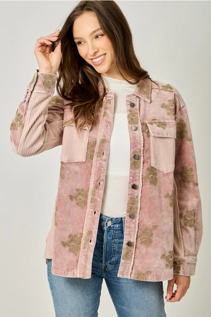 MYSTREE Corduroy Embroidery Jacket - Washed Rose