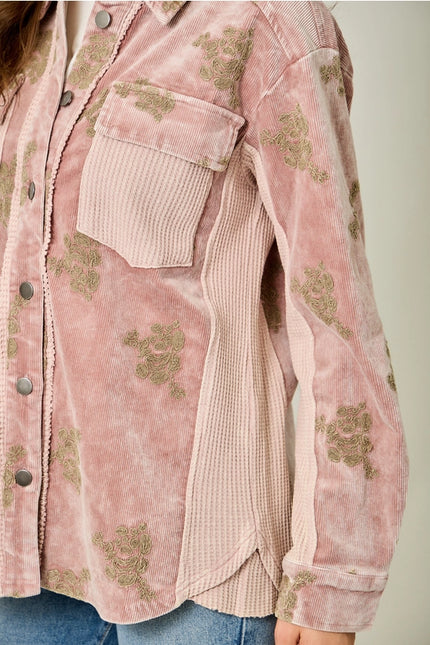 MYSTREE Corduroy Embroidery Jacket - Washed Rose
