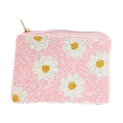 Ladies Daisy Themed Beaded Coin Purse