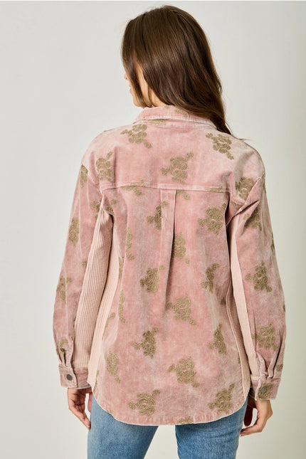 MYSTREE Corduroy Embroidery Jacket - Washed Rose