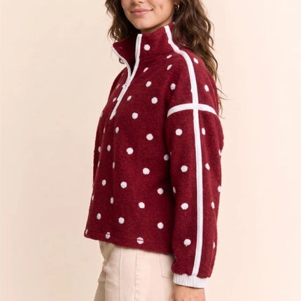 DAVI & DANI Polka Dot Half Zip Fleece Pullover - Wine