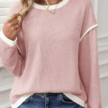 LOVESOFT Soft Pink Long Sleeve Crewneck Pullover Sweater