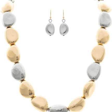 Two Tone Hollow Pebble Beads Necklace