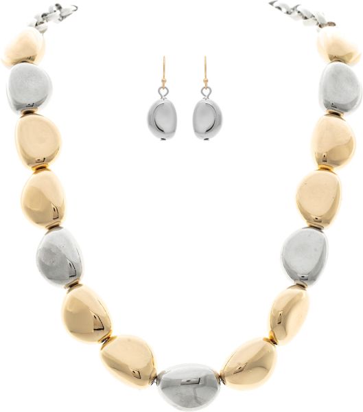 Two Tone Hollow Pebble Beads Necklace