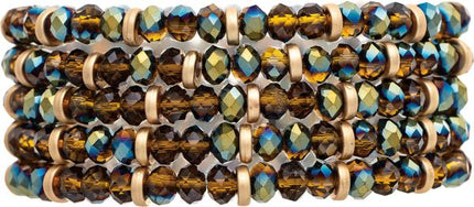 Gold Blue Aurora Borealis Faceted Glass Bead Bracelet Set