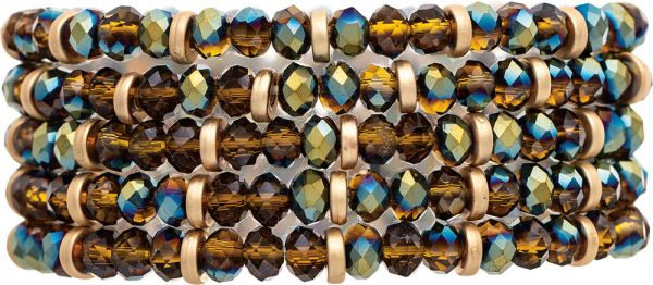 Gold Blue Aurora Borealis Faceted Glass Bead Bracelet Set