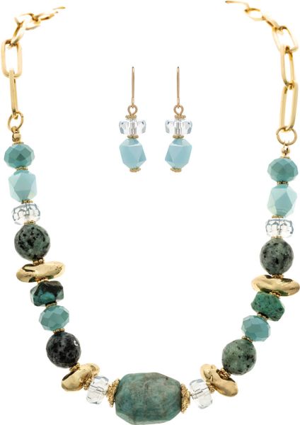 Gold Chunky Genuine Stone Bead Necklace