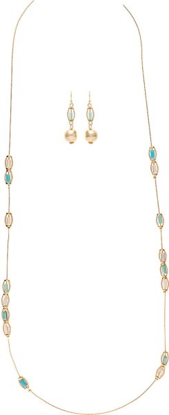 Gold Glass Barrel Bead Stations Necklace