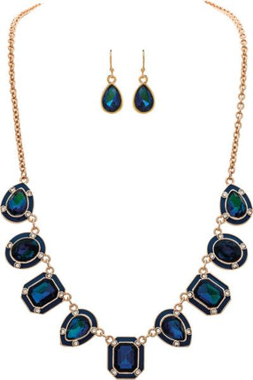 Gold Sapphire Blue Faceted Gems Necklace