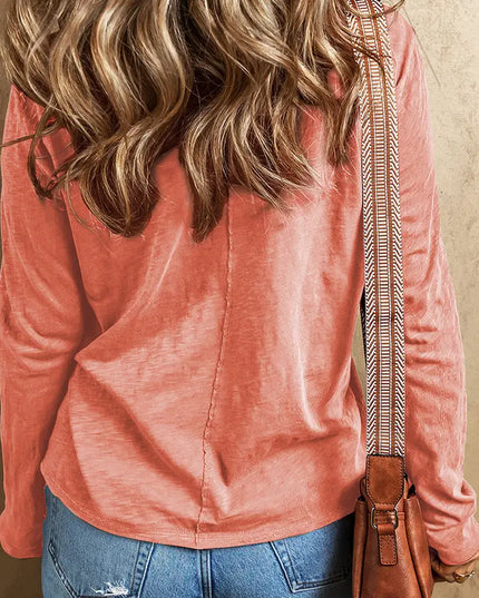 LOVESOFT Floral Patchwork V Neck Long Sleeve T Shirt