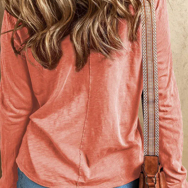 LOVESOFT Floral Patchwork V Neck Long Sleeve T Shirt