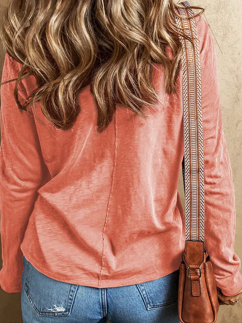 LOVESOFT Floral Patchwork V Neck Long Sleeve T Shirt