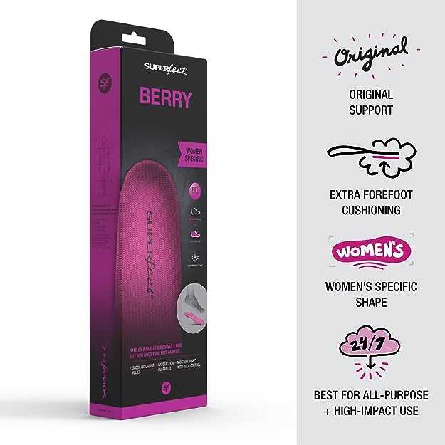 Superfeet Berry Medium Arch & Forefoot Cushion Orthotic Insole (Women's) - Berry