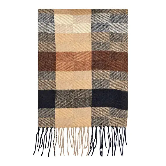 Large Block Plaid Cashmere Touch Muffler Scarf with Fringe