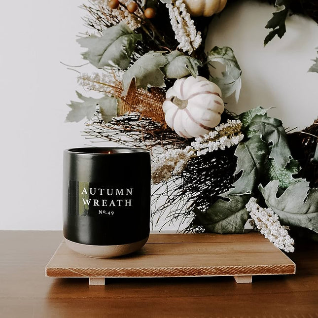Autumn Wreath 12 Oz Soy Black Stoneware Candle