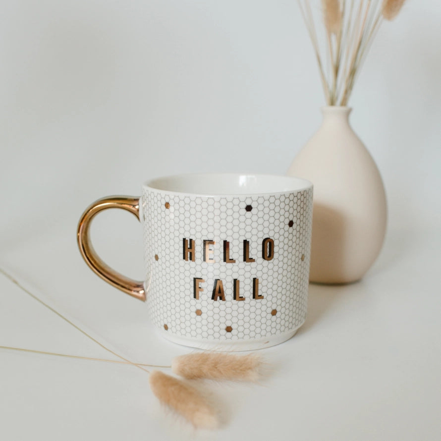 Hello Fall Gold Tile Coffee Mug